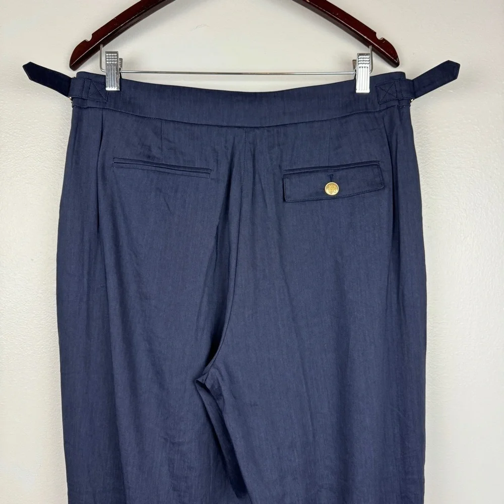 J. Crew Collection Side Tab Trouser Italian Linen Blend Navy Size 12 NWT - Picture 6 of 9